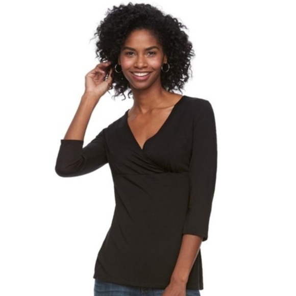 a:glow Tops - $10 CLEARANCE! Maternity a:glow Black Surplice Nursing Tee